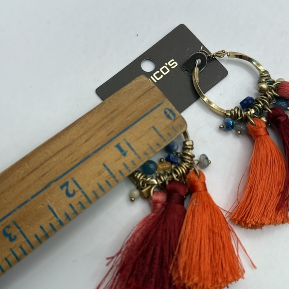 NWT Chicos Multicolor Tassel Hoop Drop Dangle Earrings Boho Hippie Orange Pink - Picture 8 of 8